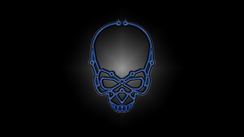 Blue Neon Skull Outline