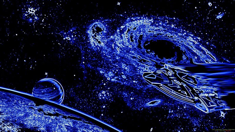 blue neon space scene