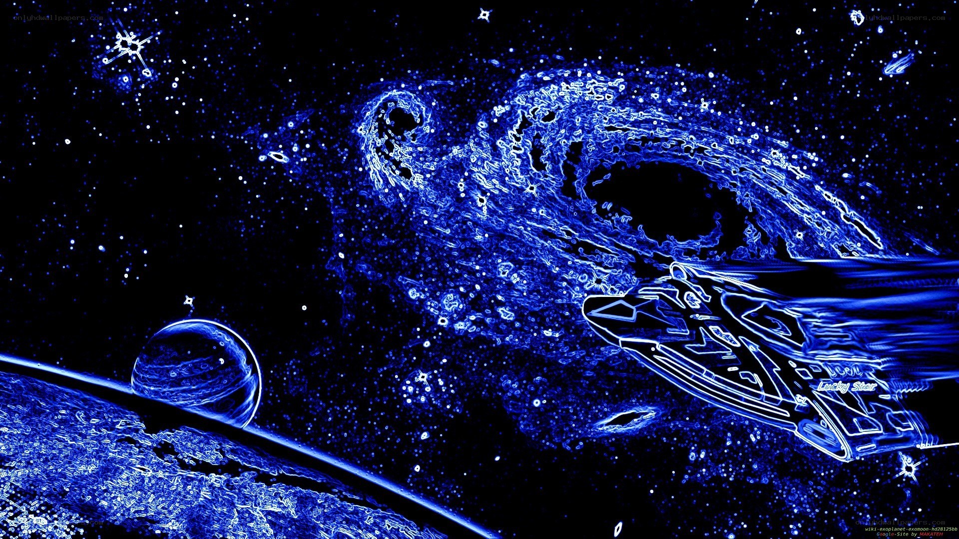 blue neon space scene
