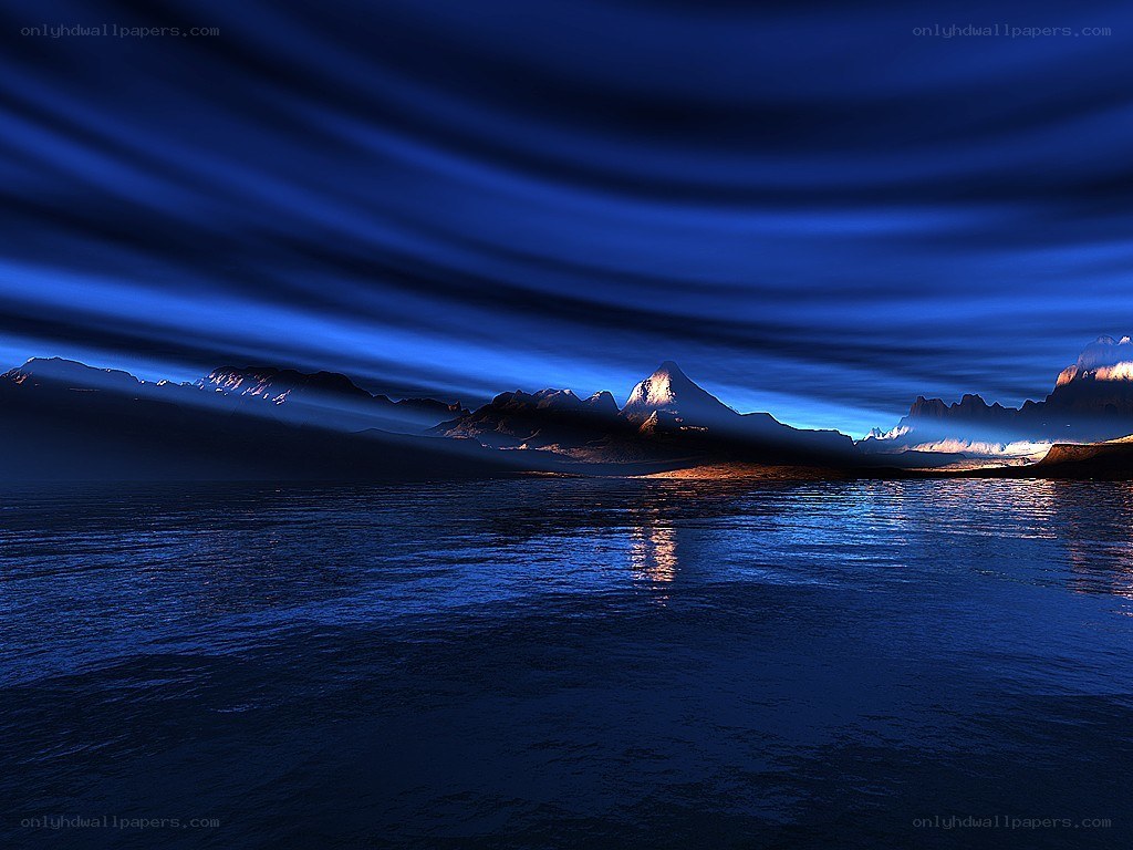 Blue night landscape with mountains