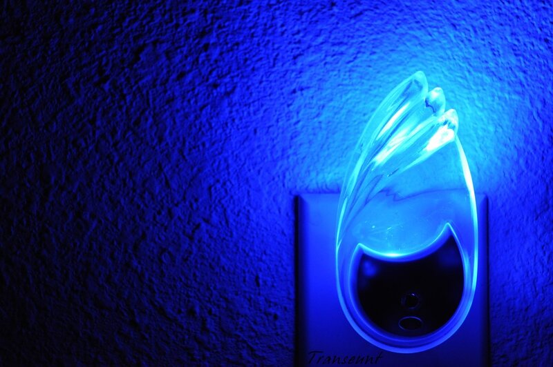 Blue night light on wall