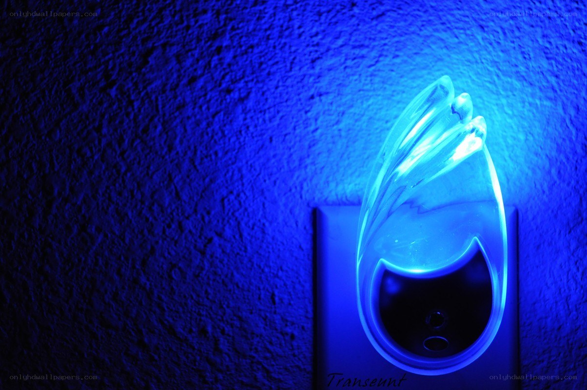 Blue night light on wall