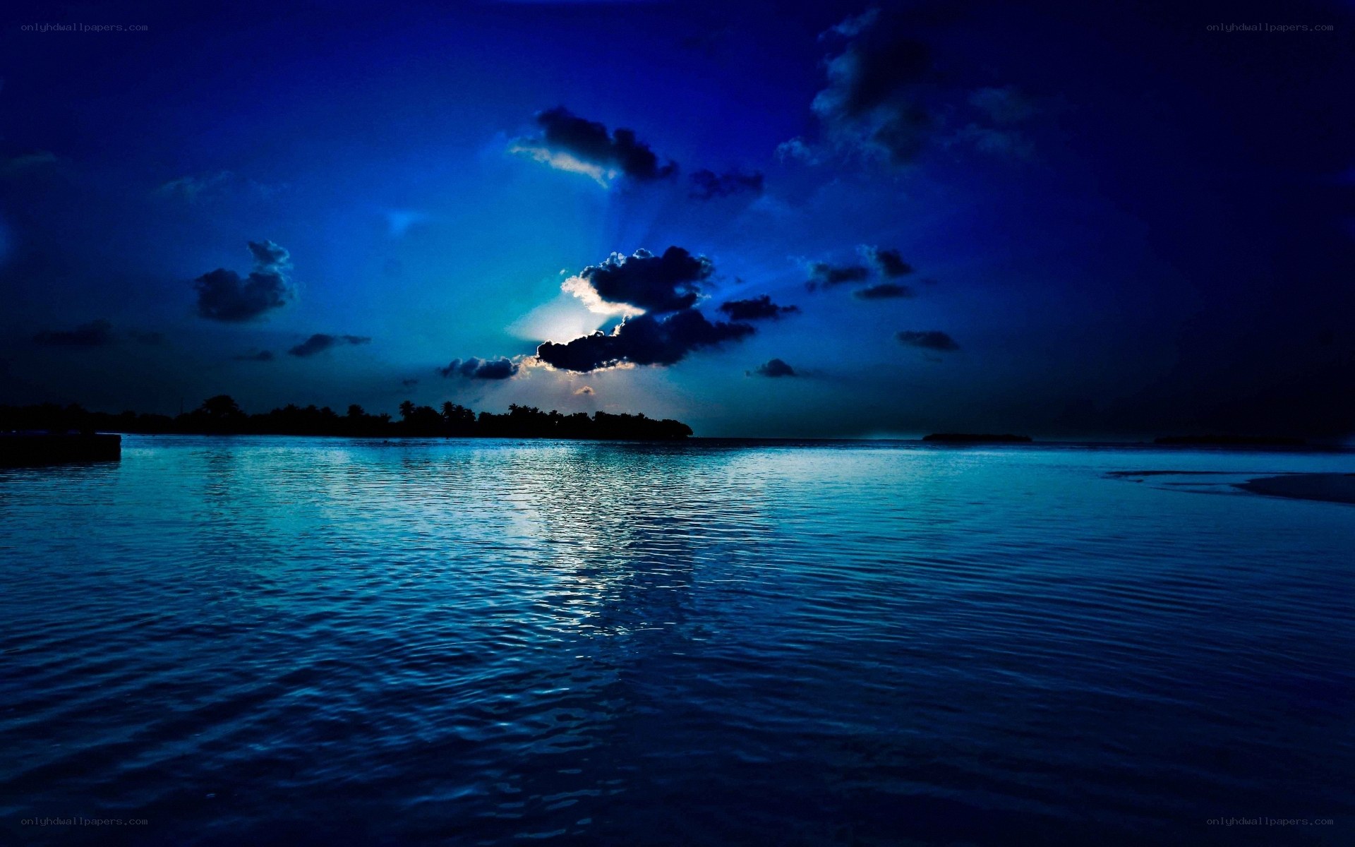 Blue night over the ocean