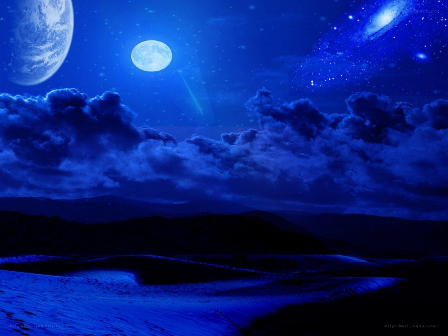 Blue night sky with planets