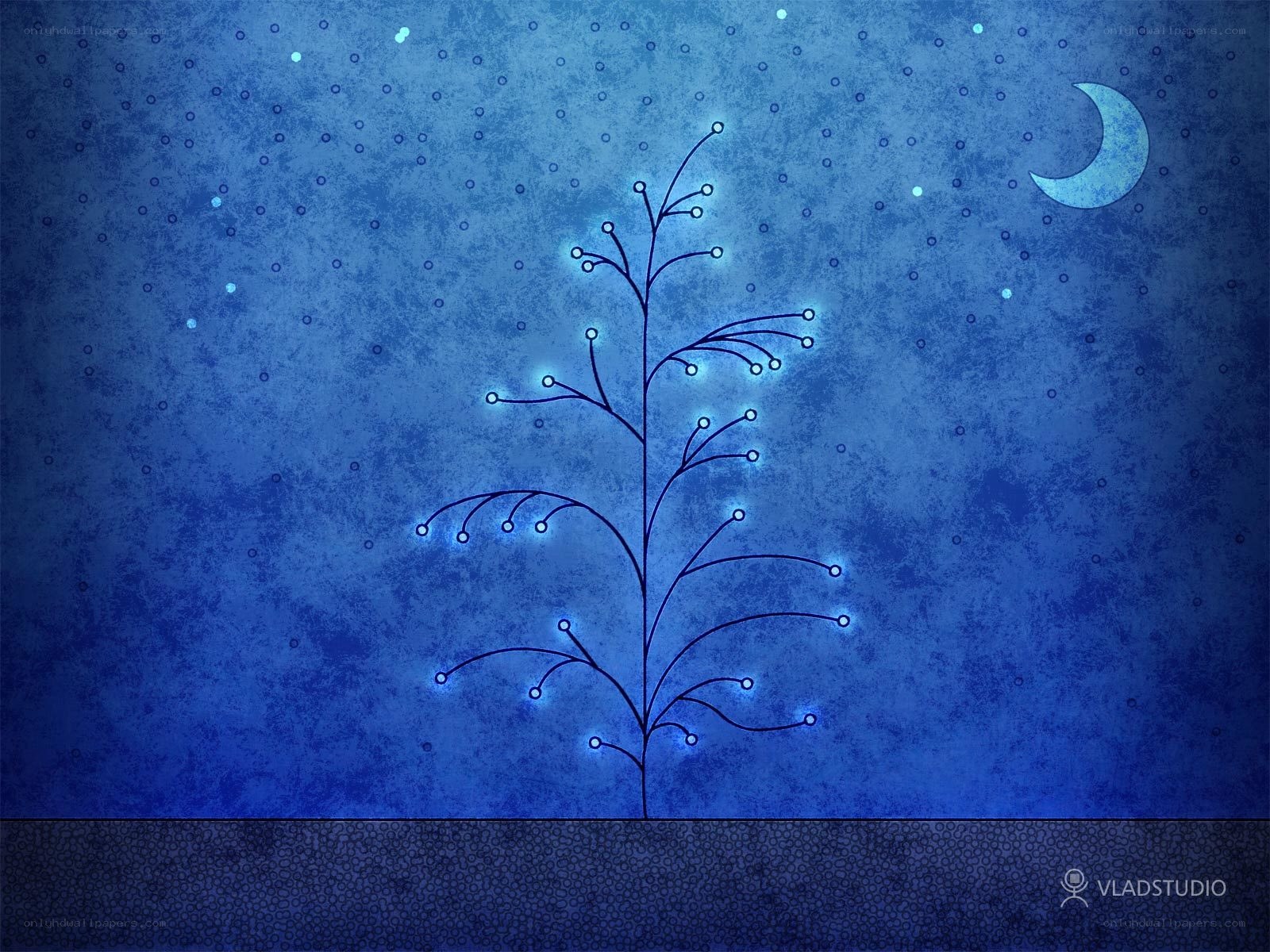 Blue night tree with moon