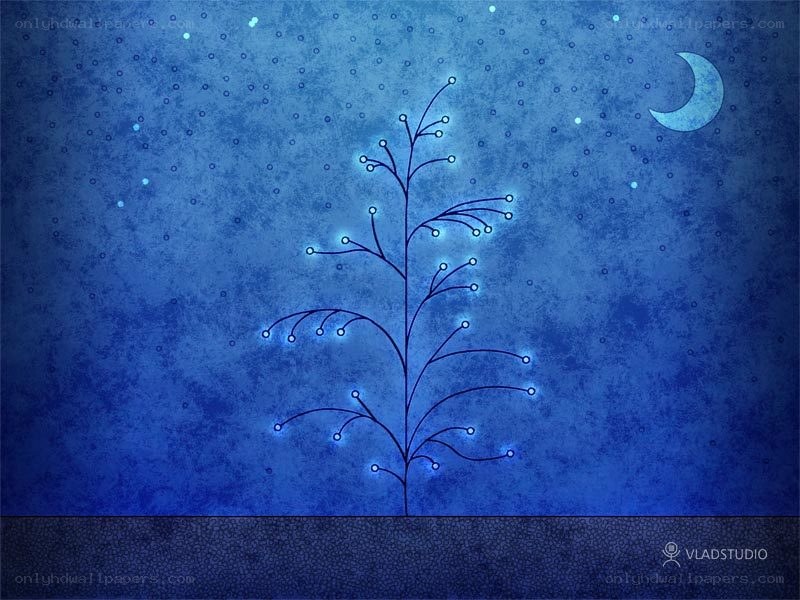 Blue night tree with moon