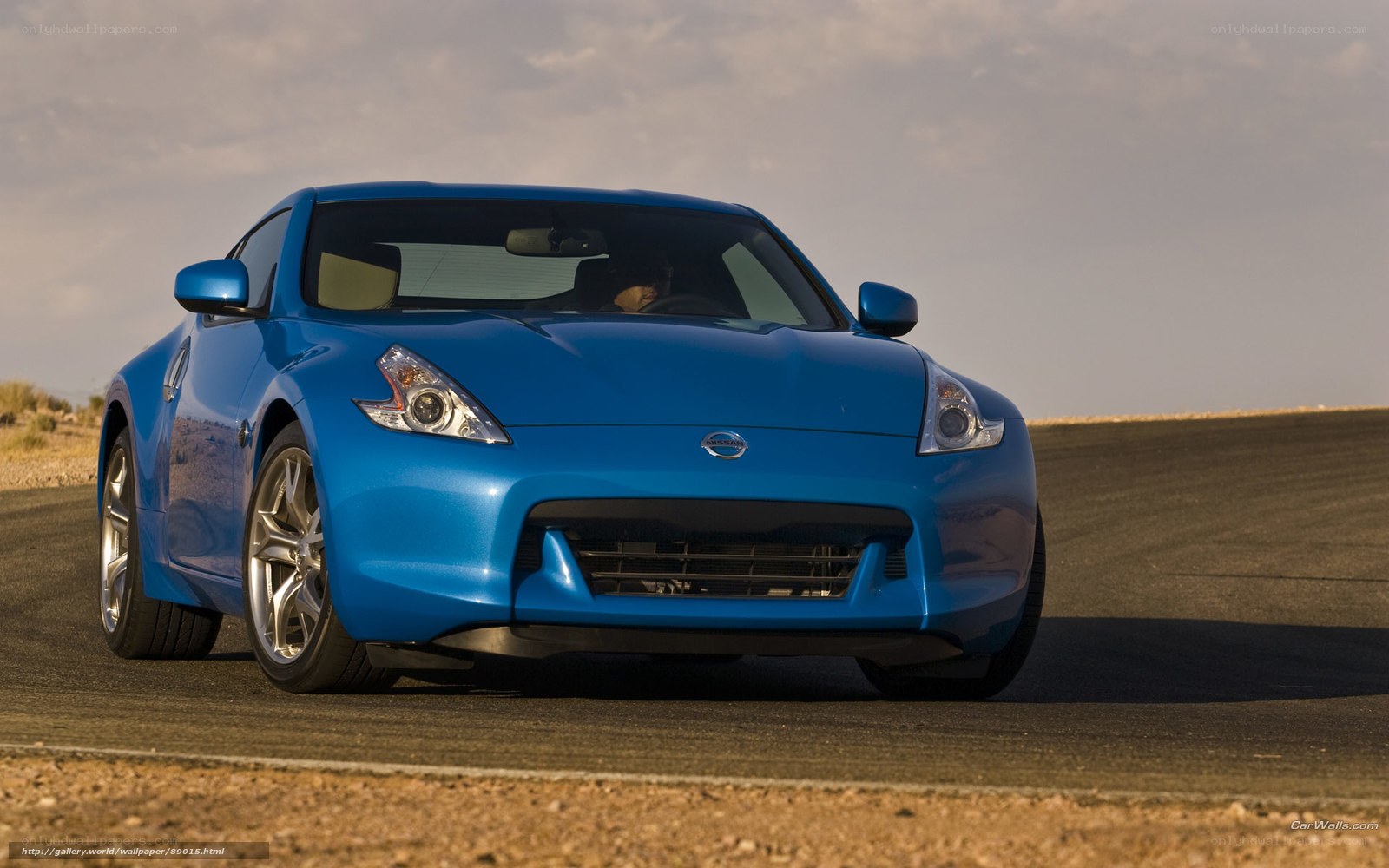 Blue Nissan 370Z on a road