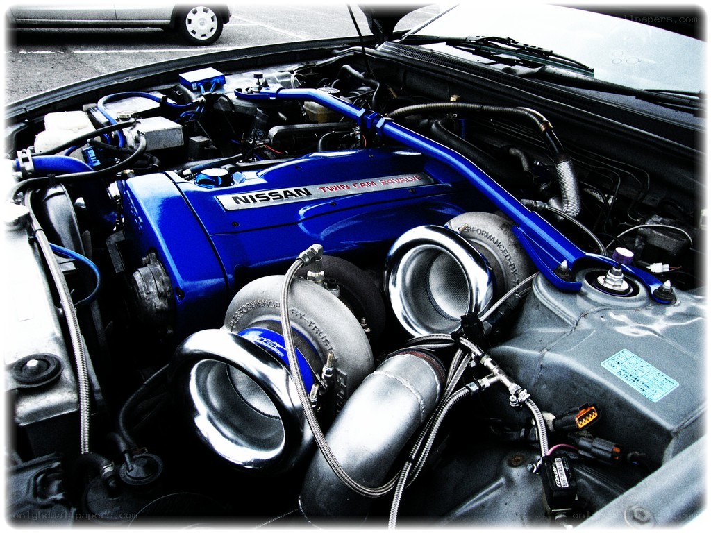 blue nissan engine bay