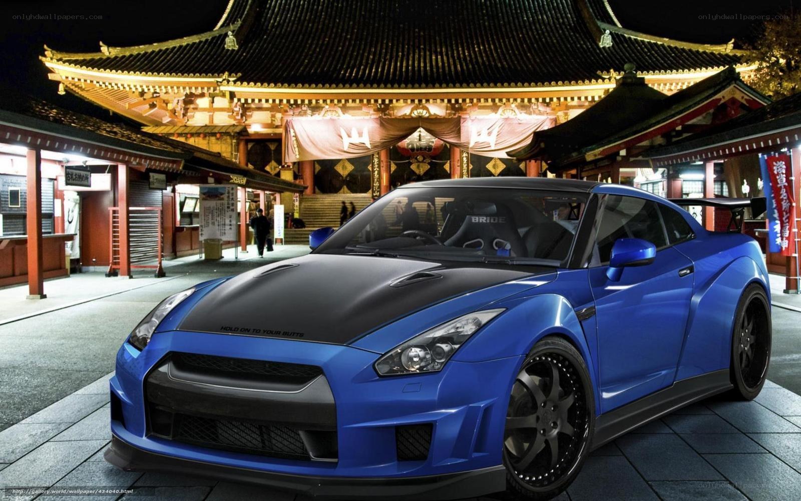 Blue Nissan GT-R at Temple