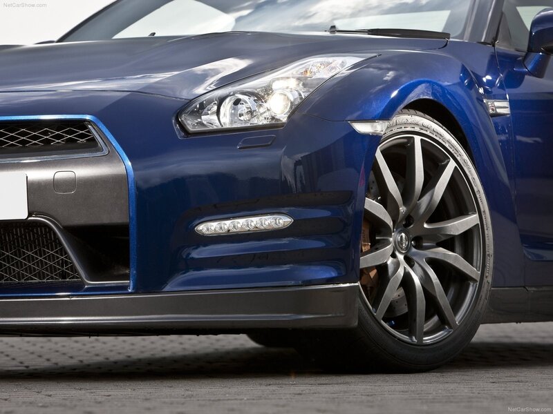 blue nissan gt-r front view