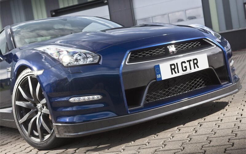 Blue Nissan GT-R front view