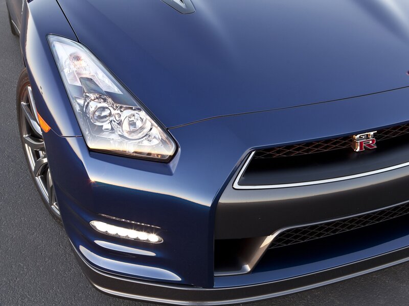 Blue Nissan GT-R front view