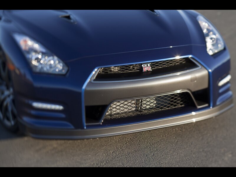 blue nissan gt-r front view