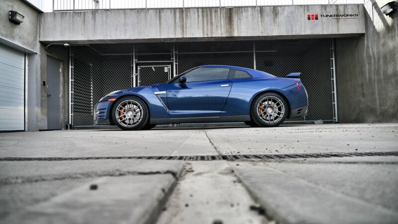 Blue Nissan GT-R in garage