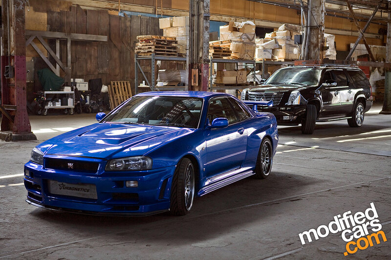 Blue Nissan GT-R in warehouse