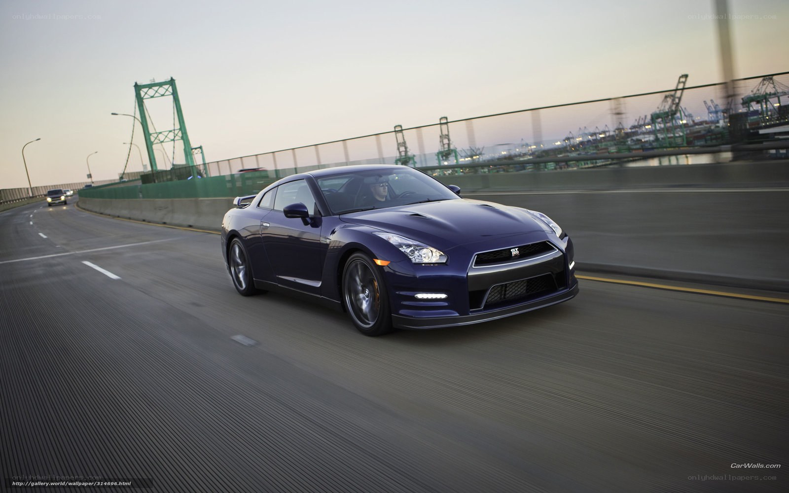 blue nissan gt-r on a bridge