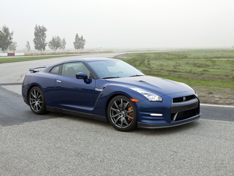 Blue Nissan GT-R on a racetrack