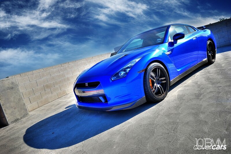 Blue Nissan GT-R on concrete