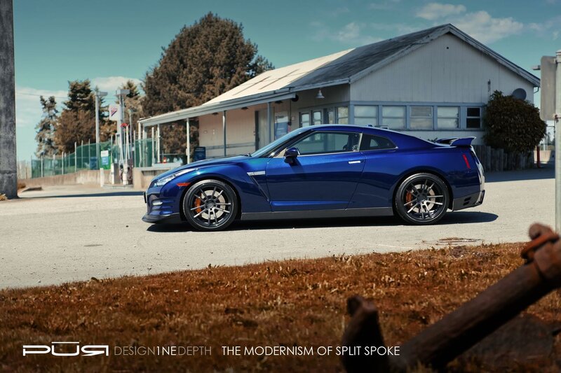 Blue Nissan GT-R on display