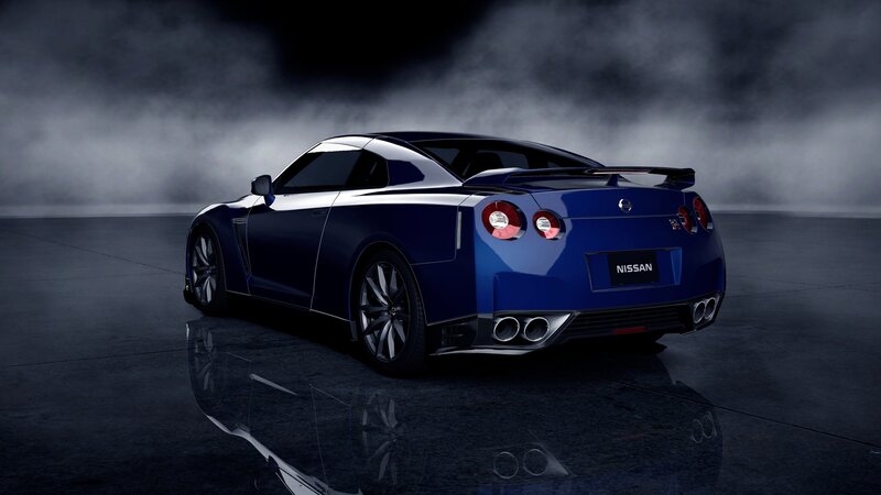 blue nissan gt-r sports car