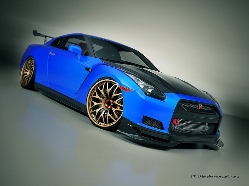 blue nissan gt-r tuned car