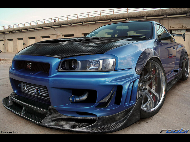 blue nissan gt-r with carbon fiber