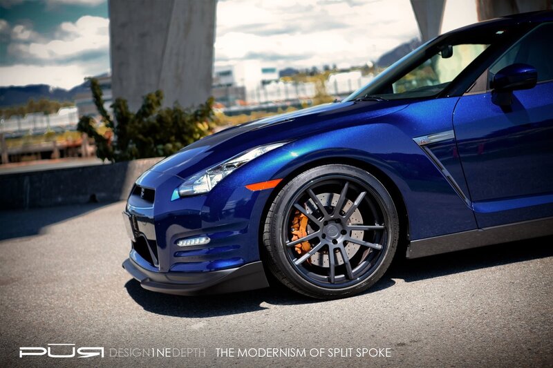 blue nissan gt-r with custom wheels