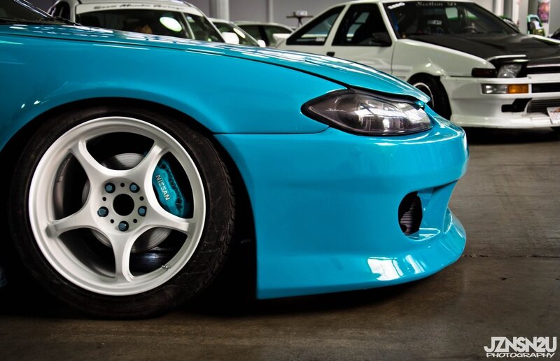 blue nissan s14 at car show