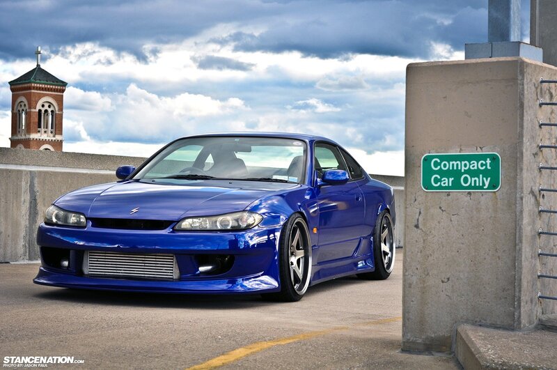 Blue Nissan Silvia on a rooftop