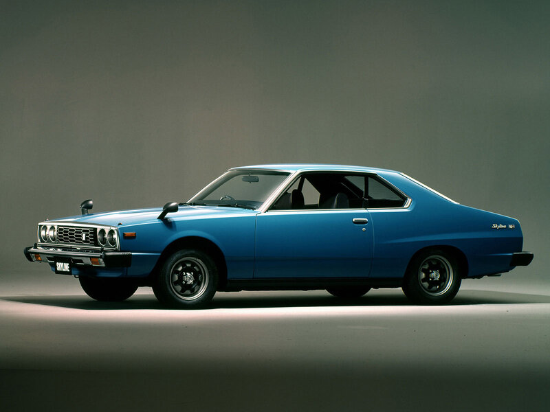 Blue Nissan Skyline coupe