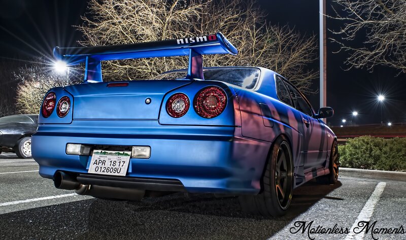 Blue Nissan Skyline — Dramatic, Night, Photograph