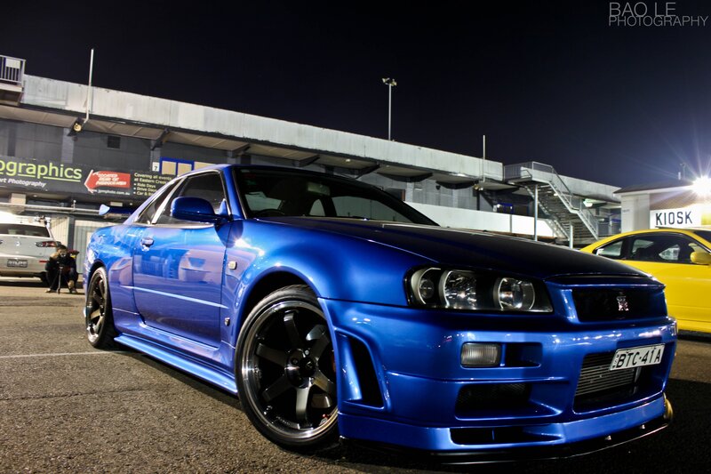 Blue Nissan Skyline — Dramatic, Night
