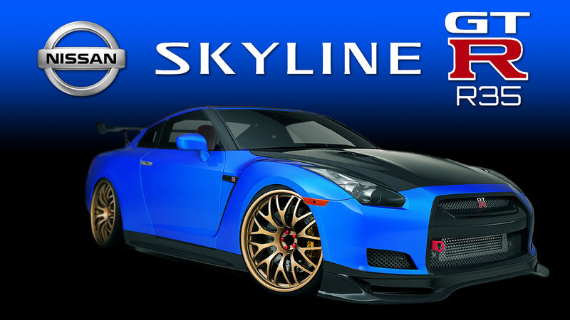 Blue Nissan Skyline GT-R R35