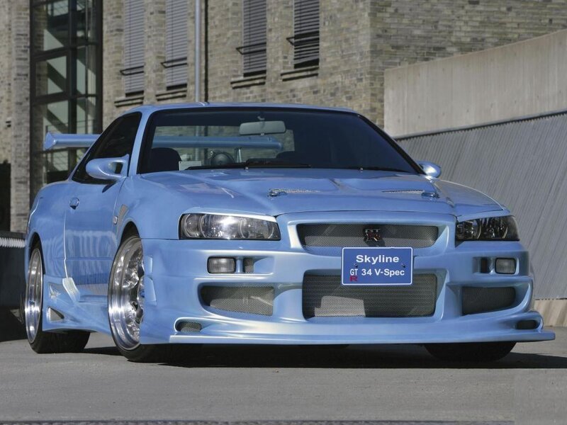 Blue Nissan Skyline GT-R V-Spec