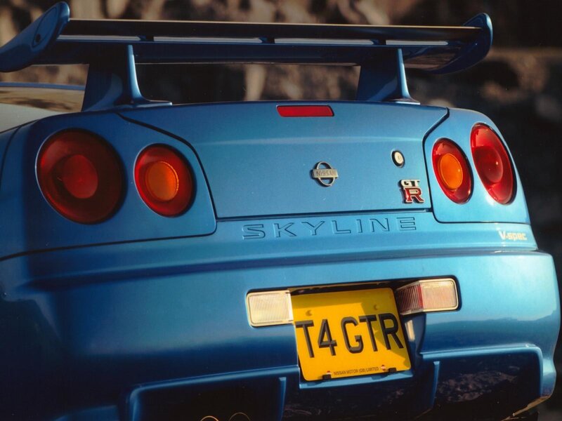 Blue Nissan Skyline GTR rear view