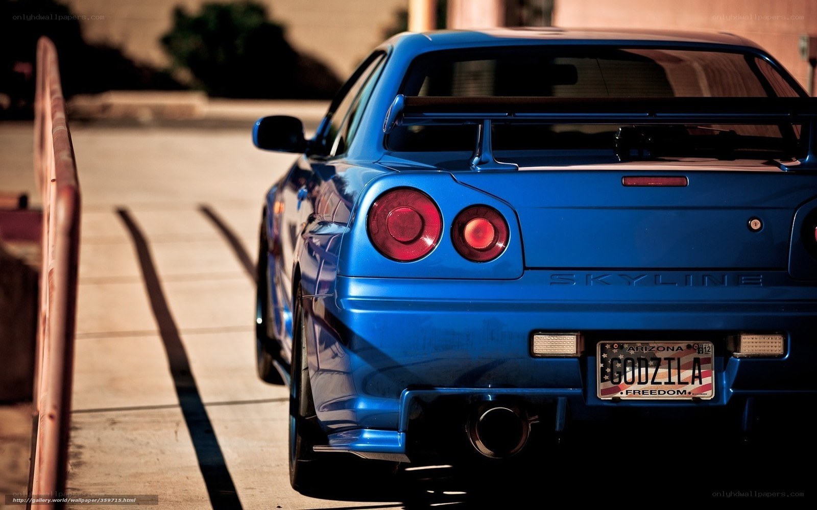 Blue Nissan Skyline rear view
