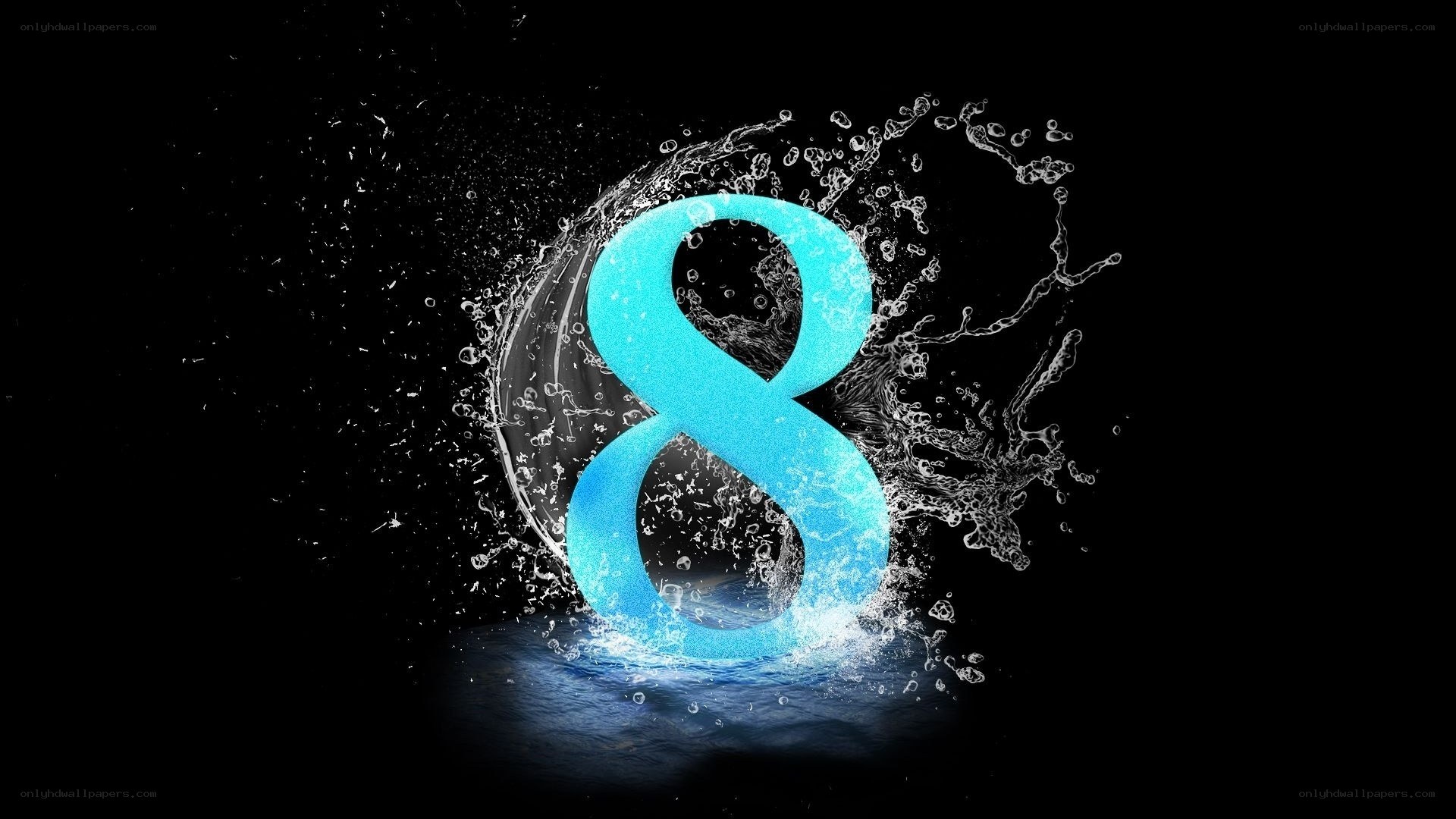 Blue number eight with water splash