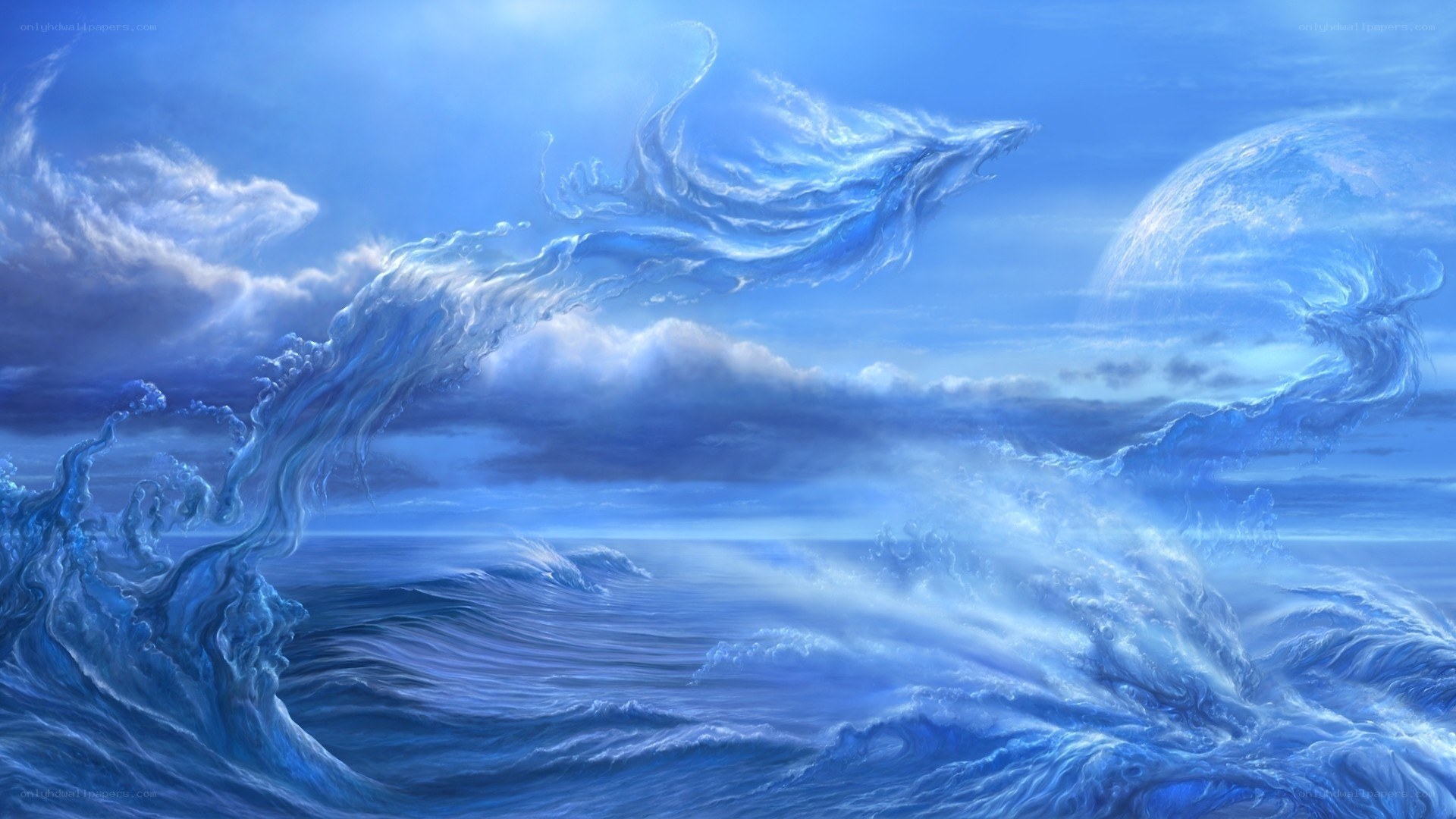 Blue ocean fantasy landscape