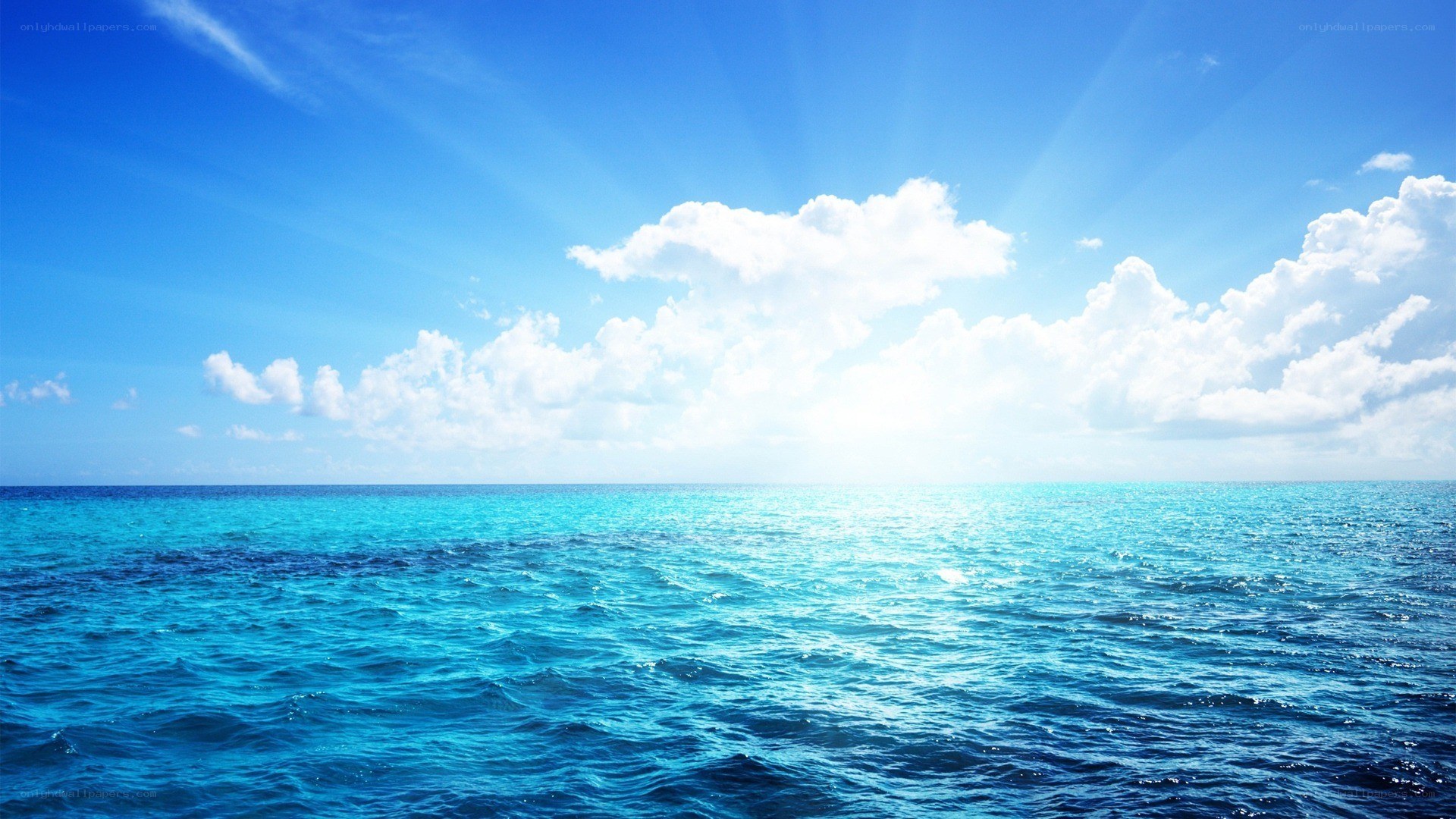 Blue ocean under sunny sky
