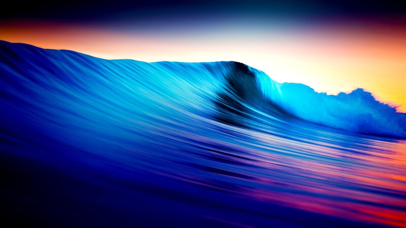 Blue Ocean Wave — Dramatic, Sunset, Digital Art, Sky