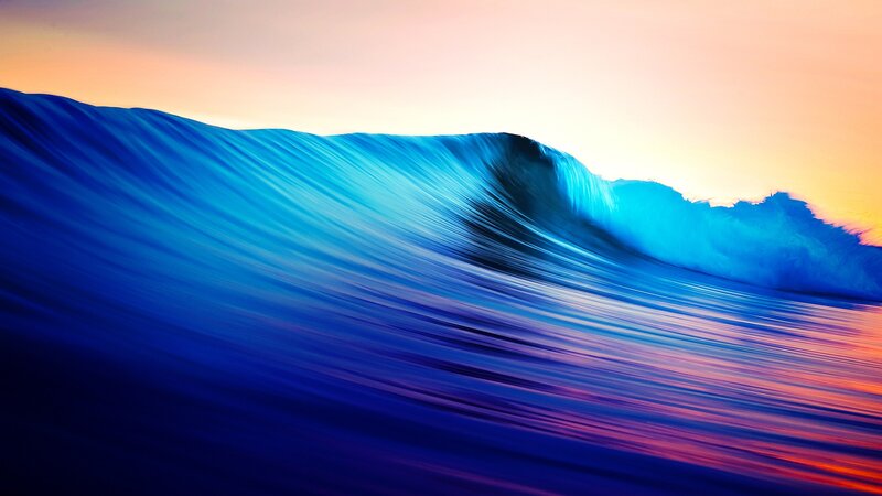 Blue Ocean Wave — Dramatic, Sunset, Photograph