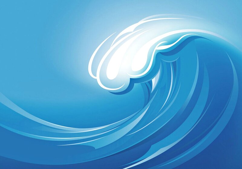 Blue Ocean Wave — Dynamic, Vector Art, Foam