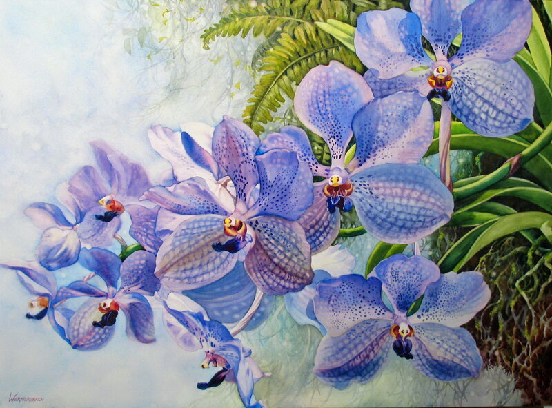 Blue Orchid Flowers — Serene, Painting