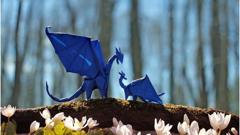 Blue Origami Dragons