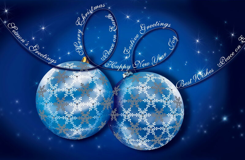 Blue Ornament Balls — Festive, Night, Digital Art, Snowflakes
