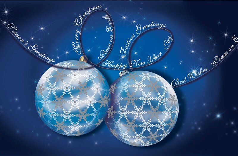 Blue Ornament Balls — Festive, Night, Digital Art