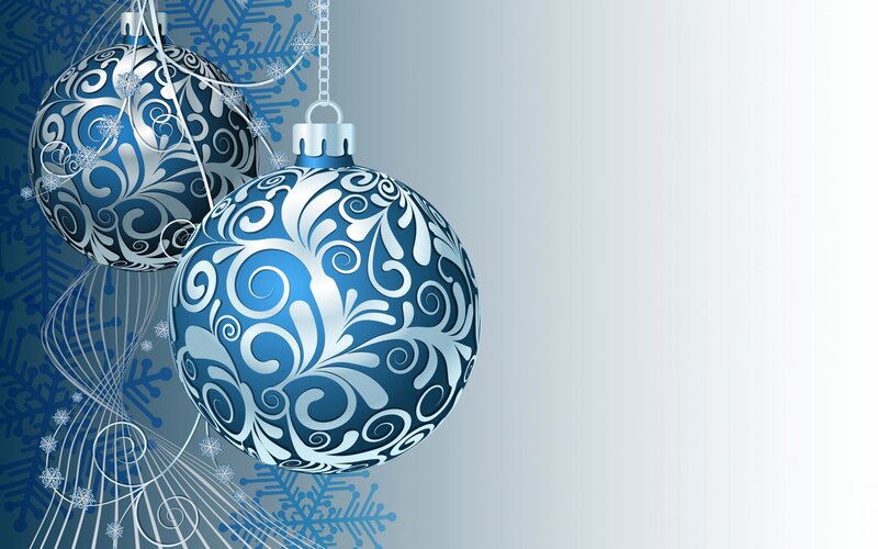 Blue Ornament Balls — Festive, Winter, Vector Art, Snowflakes