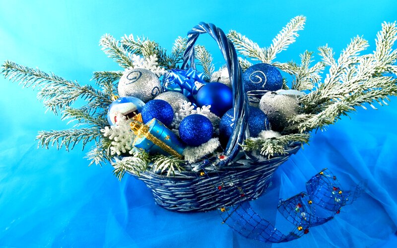 Blue Ornament Basket — Festive, Winter