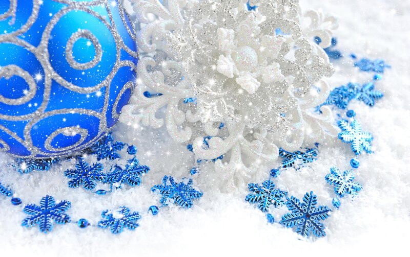 Blue Ornament in Snow — Festive