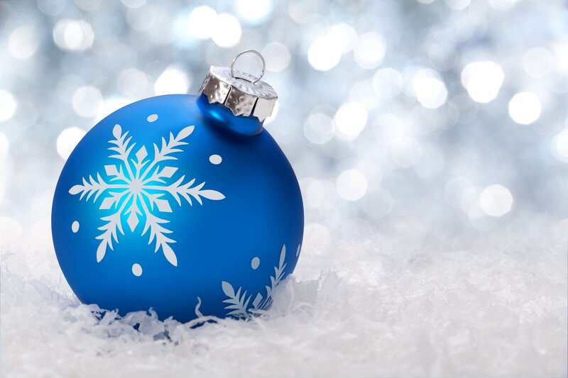 Blue Ornament in Snow — Festive, Winter